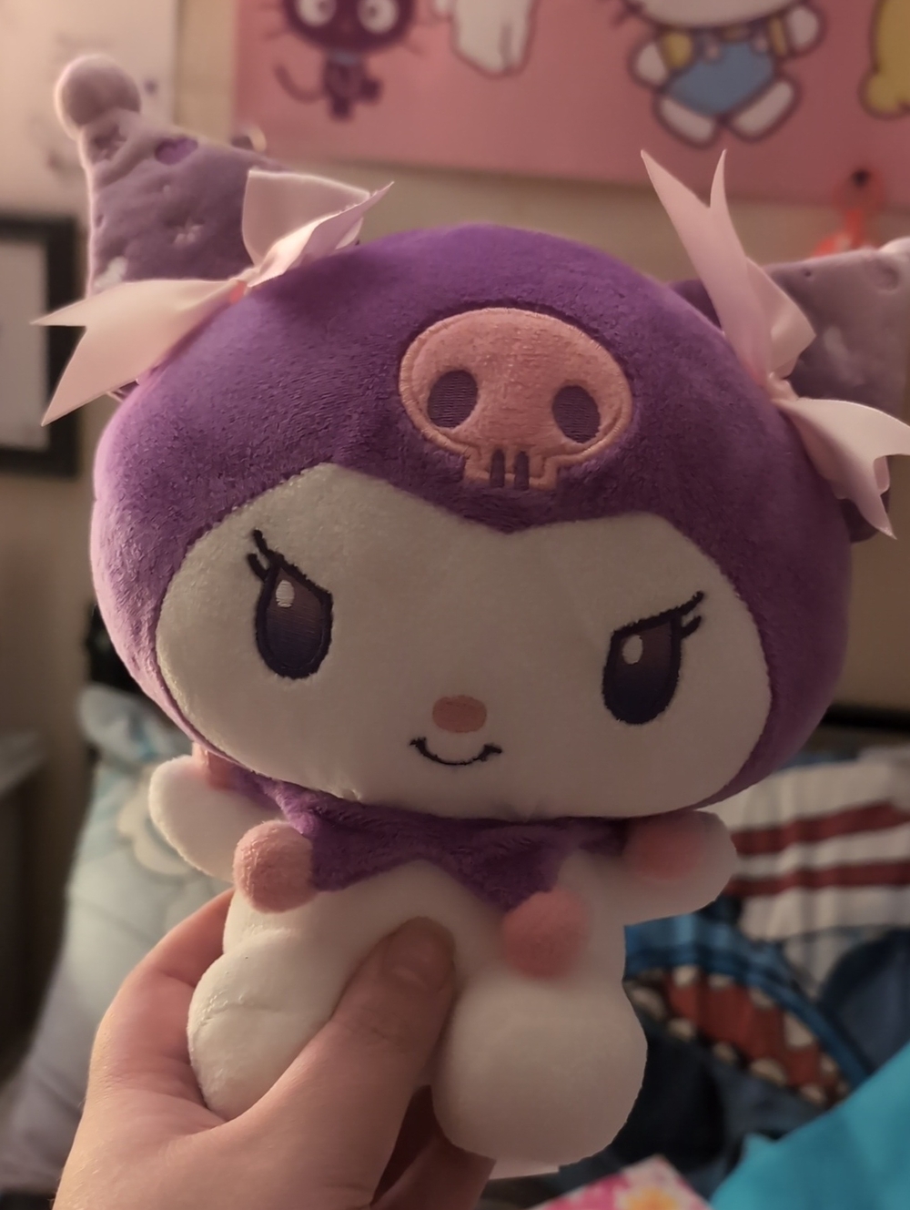 Sanrio Purple and White Kuromi-Style Plush with Pink Accents